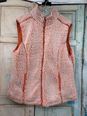Green Tea Ladies XL Orange Sherpa Fleece Vest With Pockets & Zip Front